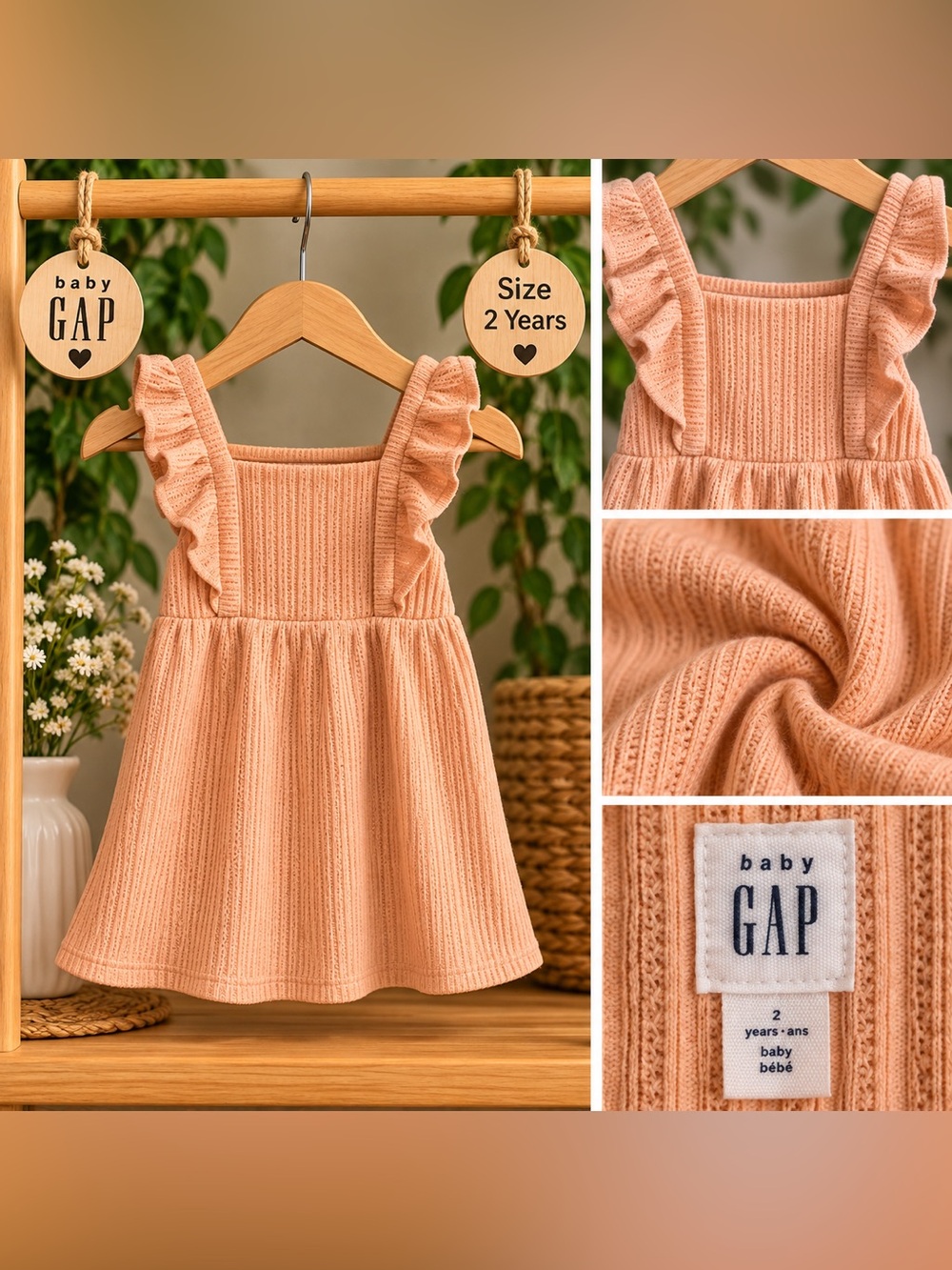 Baby GAP Peach Ruffle Strap Knit Dress Size 2Y